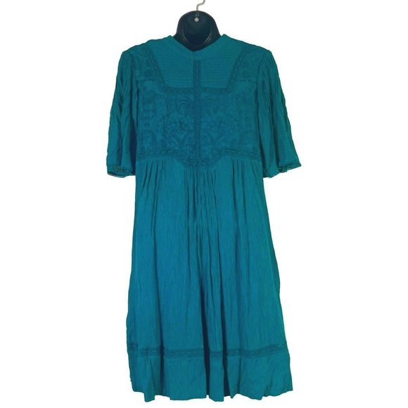 ANTHROPOLOGIE Meadow Rue teal dress size 8 short sleeve, stretch, mid length - Picture 7 of 12